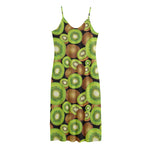 Watercolor Kiwi Pattern Print Jersey Midi Cami Dress