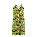 Watercolor Kiwi Pattern Print Jersey Midi Cami Dress