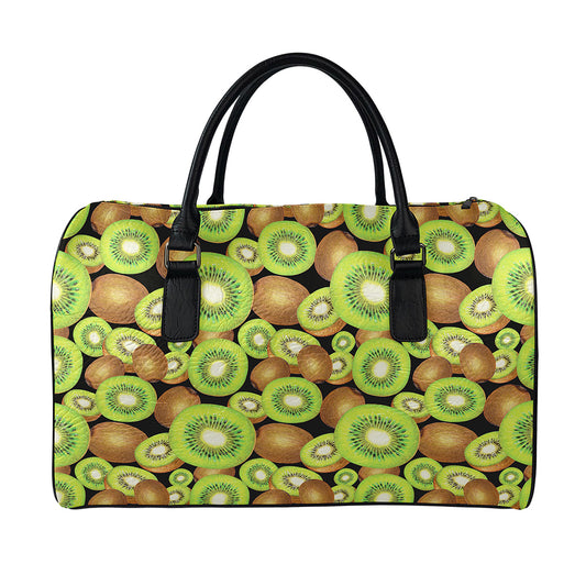 Watercolor Kiwi Pattern Print Leather Duffle Bag