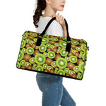 Watercolor Kiwi Pattern Print Leather Duffle Bag