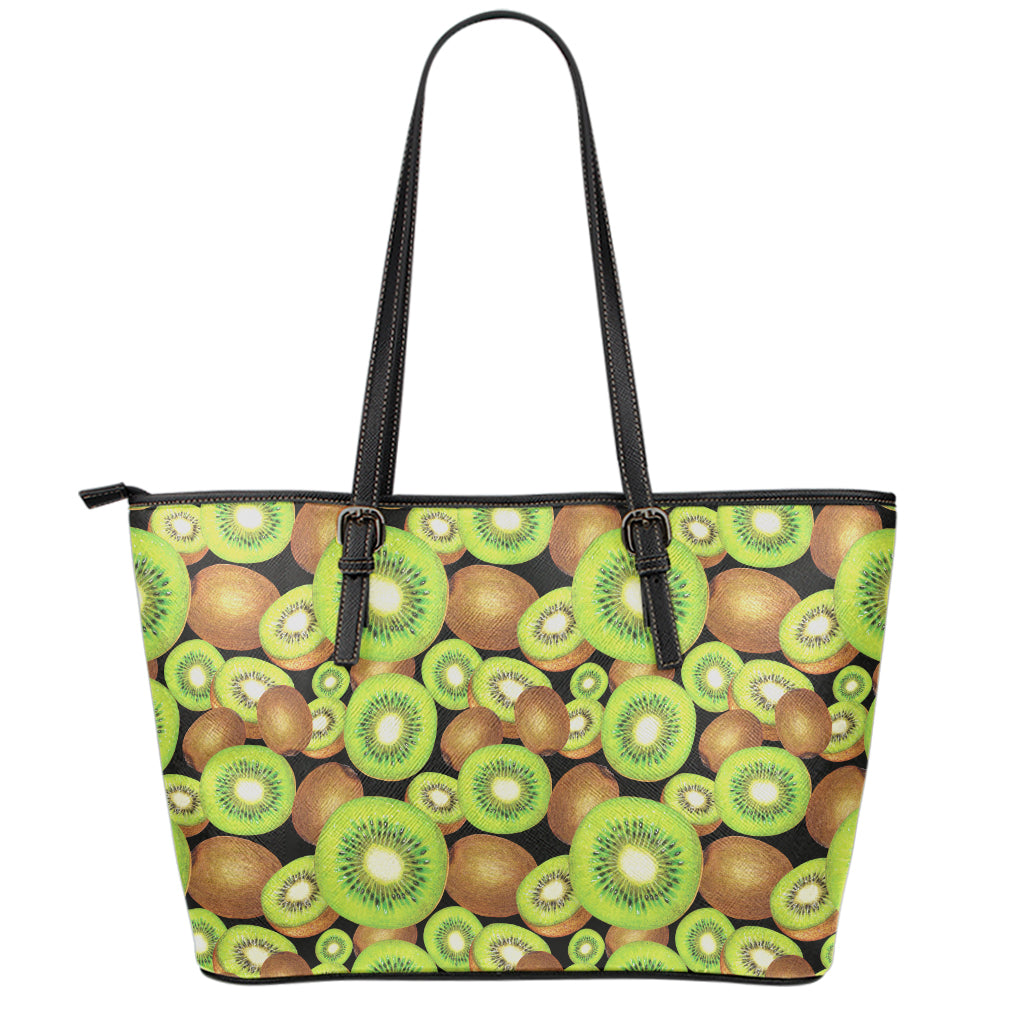 Watercolor Kiwi Pattern Print Leather Tote Bag