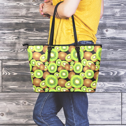Watercolor Kiwi Pattern Print Leather Tote Bag