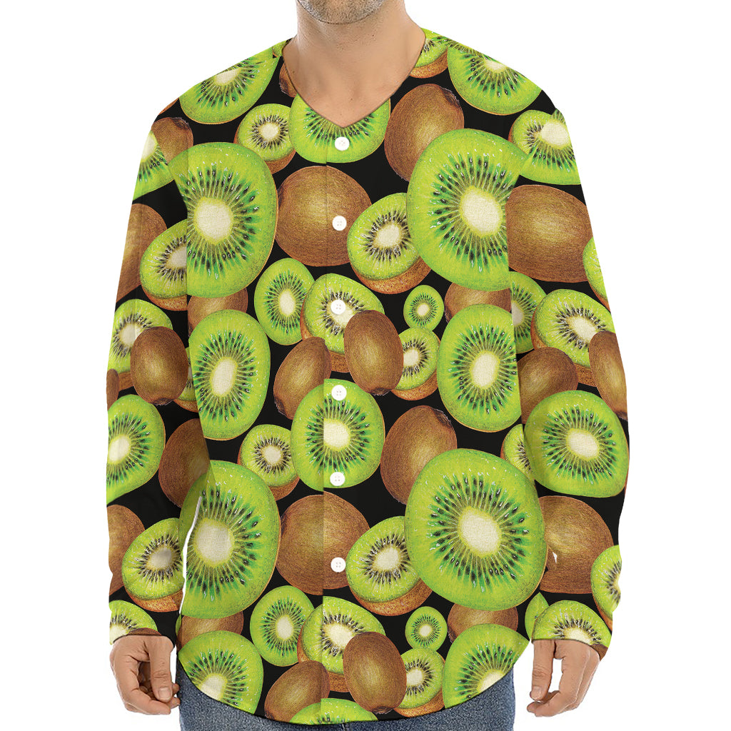 Watercolor Kiwi Pattern Print Long Sleeve Baseball Jersey