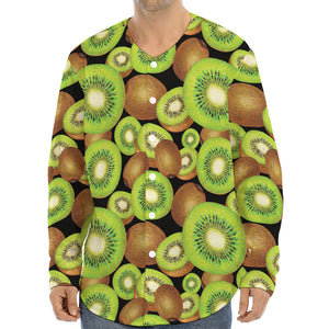 Watercolor Kiwi Pattern Print Long Sleeve Baseball Jersey