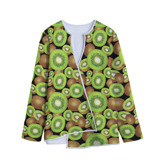 Watercolor Kiwi Pattern Print Long Sleeve Short Coat