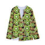 Watercolor Kiwi Pattern Print Long Sleeve Short Coat