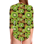 Watercolor Kiwi Pattern Print Long Sleeve Swimsuit