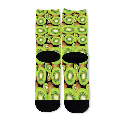 Watercolor Kiwi Pattern Print Long Socks