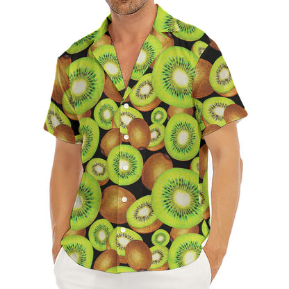 Watercolor Kiwi Pattern Print Men's Deep V-Neck Shirt