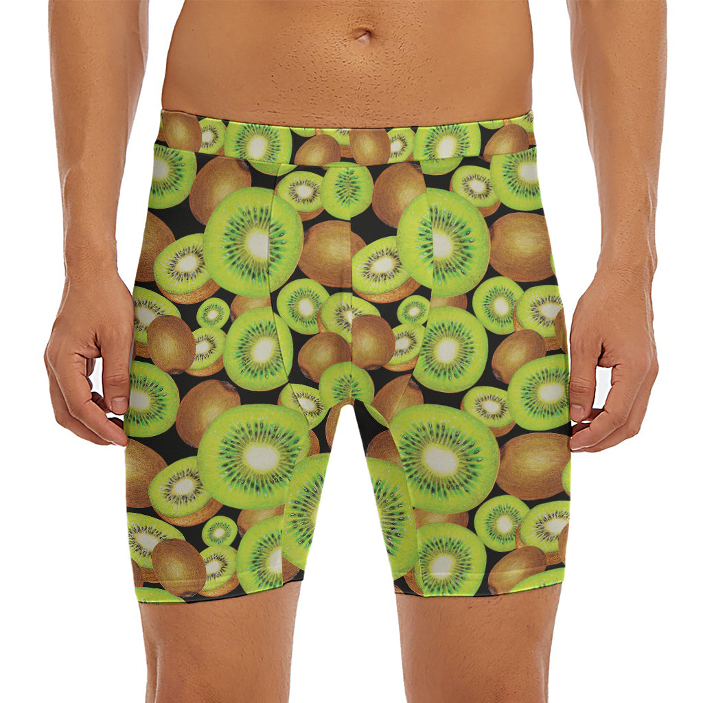 Watercolor Kiwi Pattern Print Men's Long Boxer Briefs