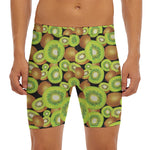 Watercolor Kiwi Pattern Print Men's Long Boxer Briefs