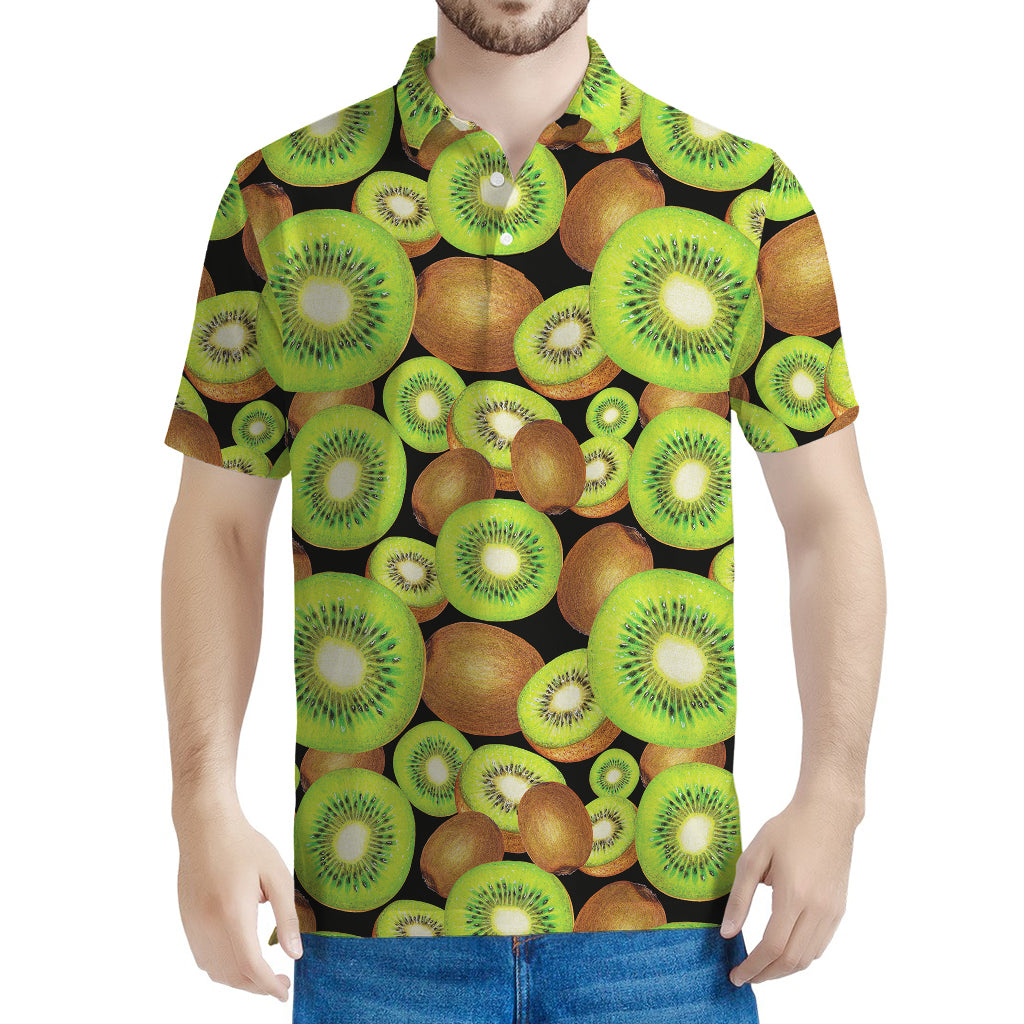 Watercolor Kiwi Pattern Print Men's Polo Shirt