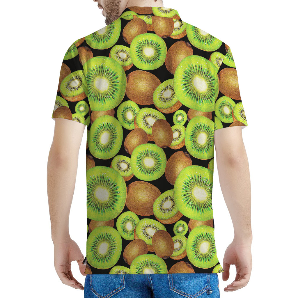 Watercolor Kiwi Pattern Print Men's Polo Shirt
