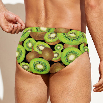 Watercolor Kiwi Pattern Print Men's Swim Briefs
