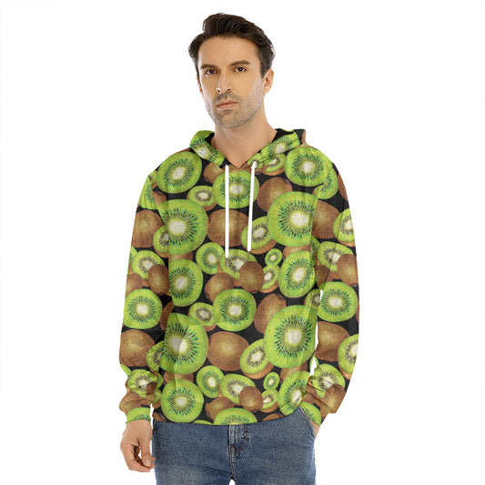 Watercolor Kiwi Pattern Print Men's Velvet Pullover Hoodie
