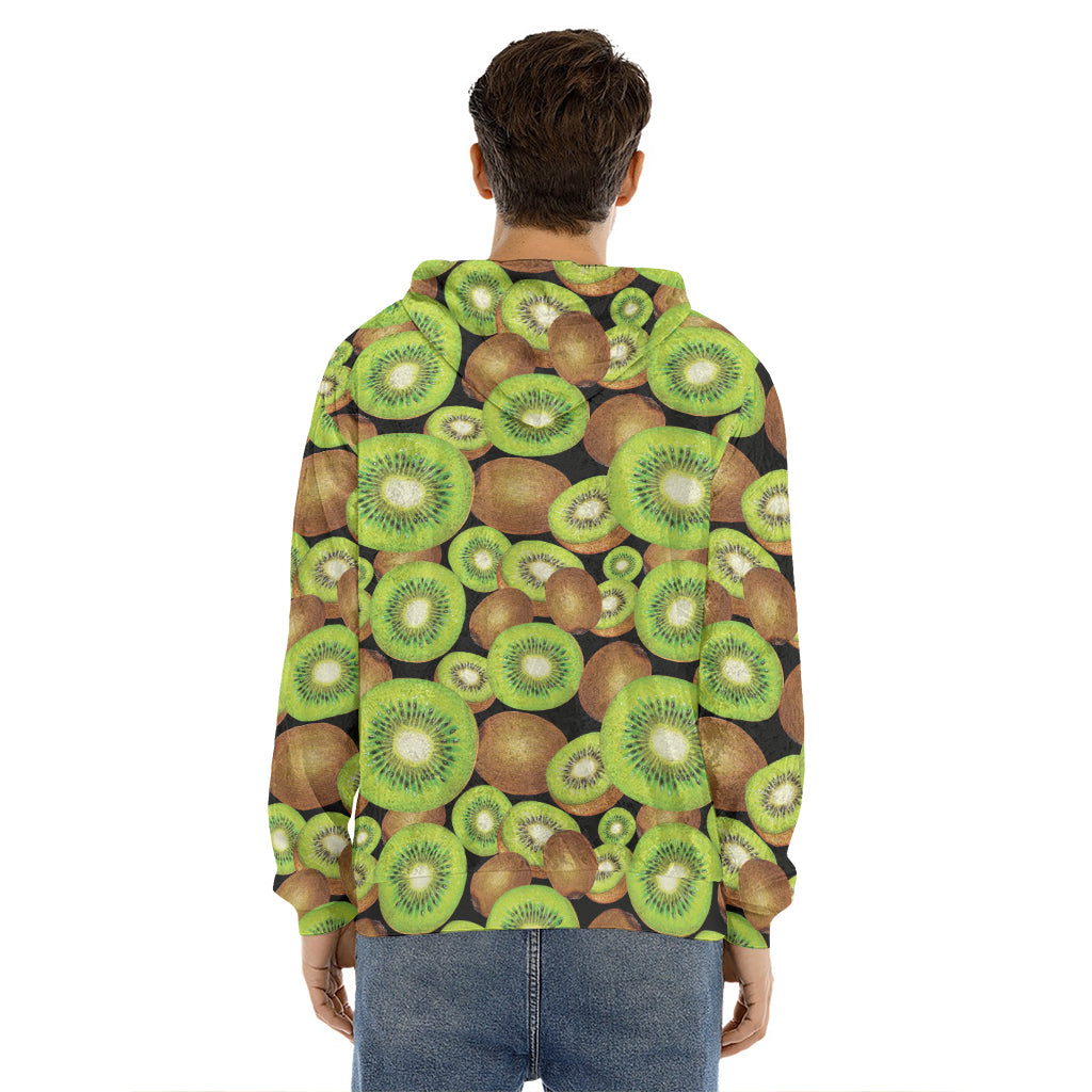 Watercolor Kiwi Pattern Print Men's Velvet Pullover Hoodie