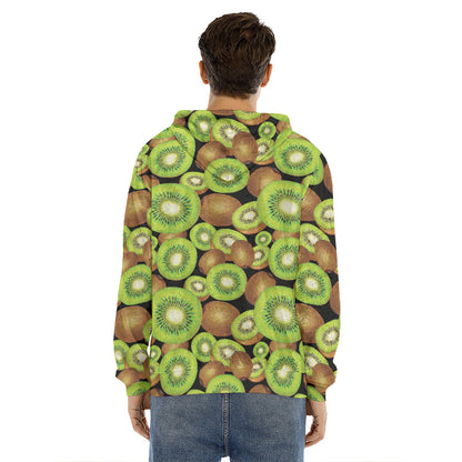 Watercolor Kiwi Pattern Print Men's Velvet Pullover Hoodie