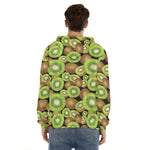 Watercolor Kiwi Pattern Print Men's Velvet Pullover Hoodie
