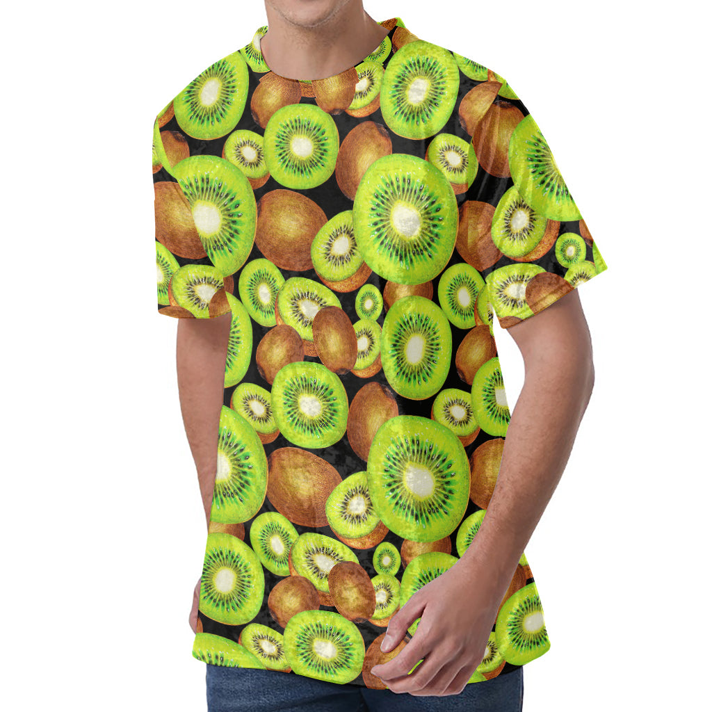 Watercolor Kiwi Pattern Print Men's Velvet T-Shirt