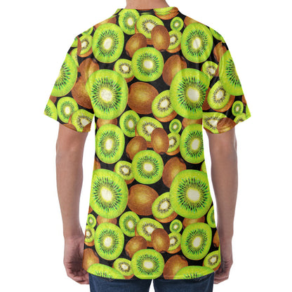 Watercolor Kiwi Pattern Print Men's Velvet T-Shirt
