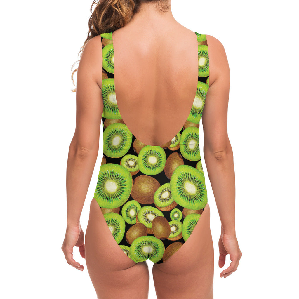 Watercolor Kiwi Pattern Print One Piece Swimsuit