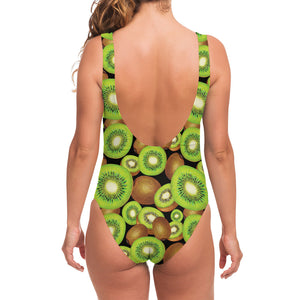 Watercolor Kiwi Pattern Print One Piece Swimsuit