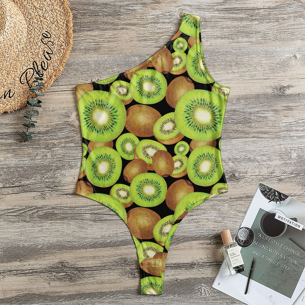 Watercolor Kiwi Pattern Print One Shoulder Bodysuit