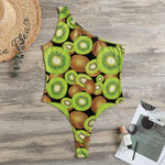 Watercolor Kiwi Pattern Print One Shoulder Bodysuit