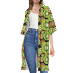 Watercolor Kiwi Pattern Print Open Front Beach Cover Up
