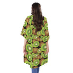 Watercolor Kiwi Pattern Print Open Front Beach Cover Up