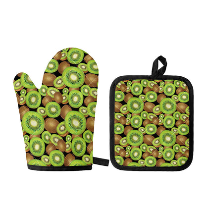 Watercolor Kiwi Pattern Print Oven Mitt And Pot Holder Set