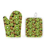 Watercolor Kiwi Pattern Print Oven Mitt And Pot Holder Set