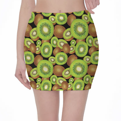 Watercolor Kiwi Pattern Print Pencil Mini Skirt