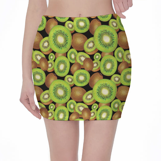 Watercolor Kiwi Pattern Print Pencil Mini Skirt