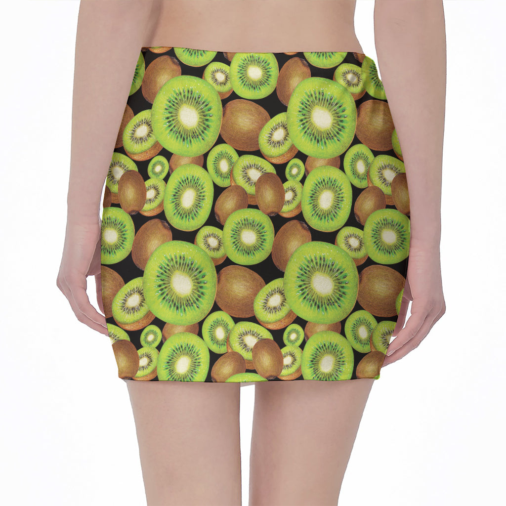 Watercolor Kiwi Pattern Print Pencil Mini Skirt