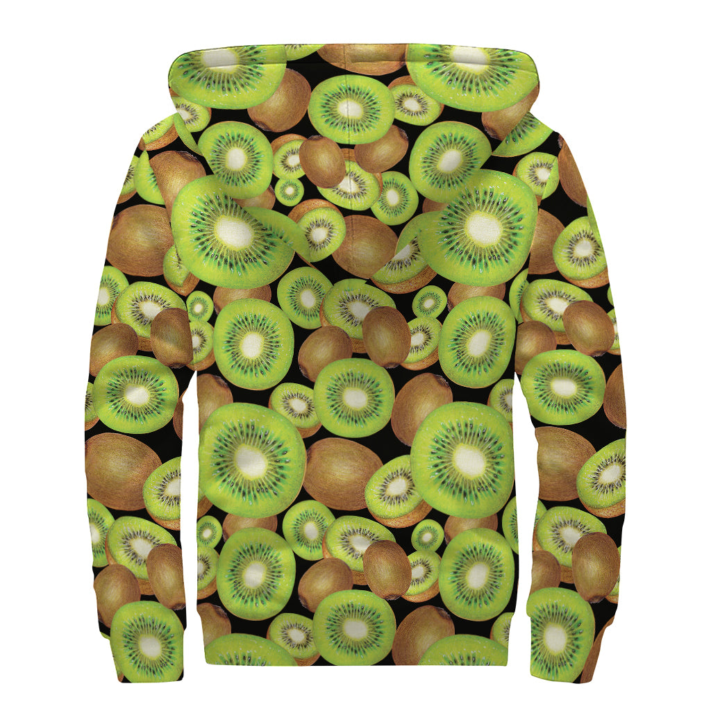 Watercolor Kiwi Pattern Print Sherpa Lined Zip Up Hoodie