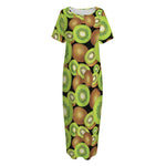 Watercolor Kiwi Pattern Print Short Sleeve Long Nightdress