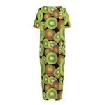 Watercolor Kiwi Pattern Print Short Sleeve Long Nightdress