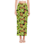 Watercolor Kiwi Pattern Print Side Slit Maxi Skirt