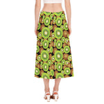 Watercolor Kiwi Pattern Print Side Slit Midi Skirt