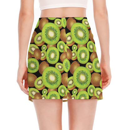 Watercolor Kiwi Pattern Print Side Slit Mini Skirt