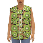Watercolor Kiwi Pattern Print Sleeveless Baseball Jersey