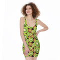 Watercolor Kiwi Pattern Print Sleeveless Bodycon Dress