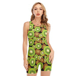 Watercolor Kiwi Pattern Print Sleeveless One Piece Swimsuit
