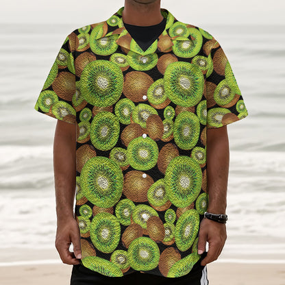 Watercolor Kiwi Pattern Print Textured Short Sleeve Shirt