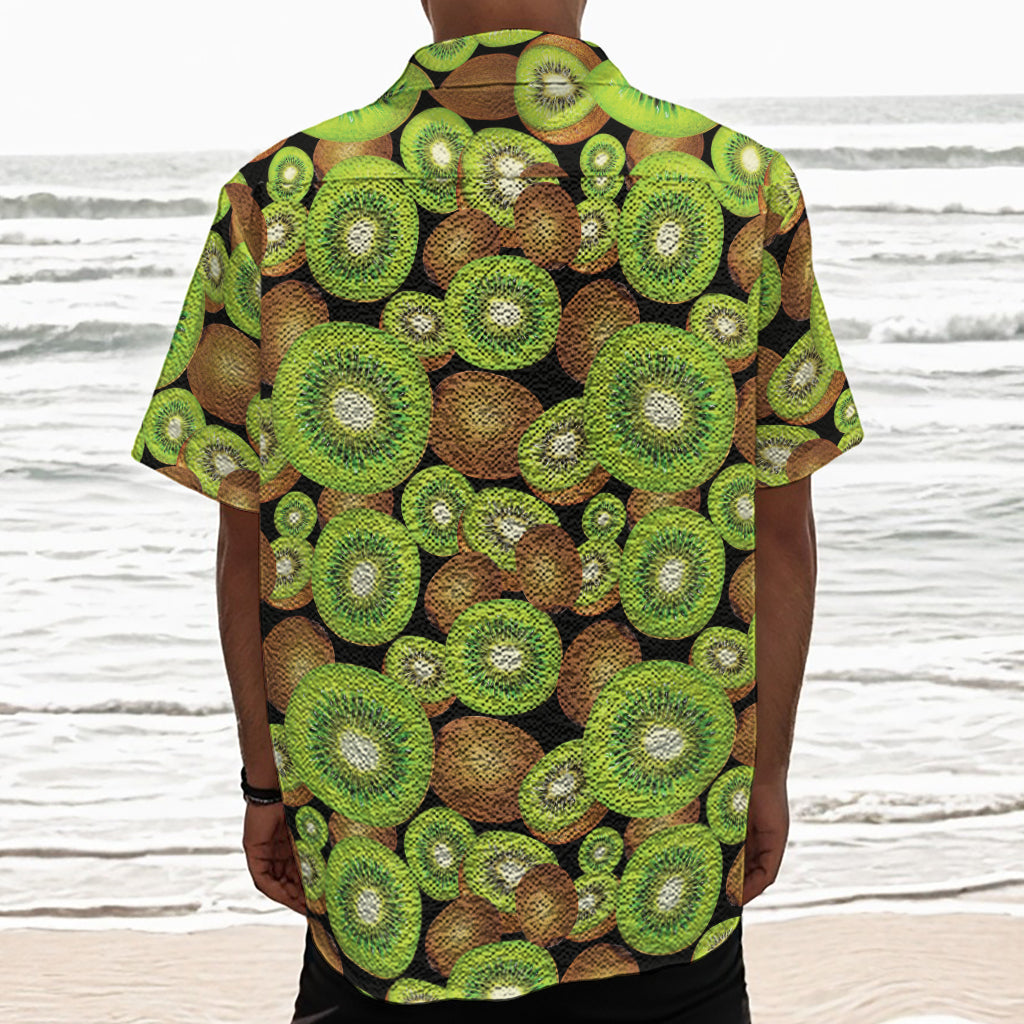 Watercolor Kiwi Pattern Print Textured Short Sleeve Shirt