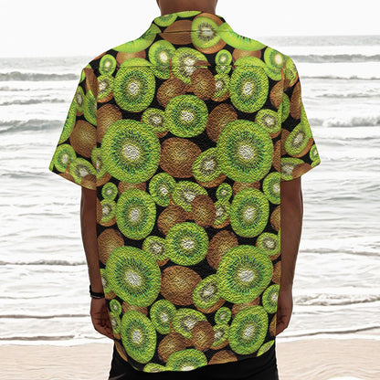 Watercolor Kiwi Pattern Print Textured Short Sleeve Shirt