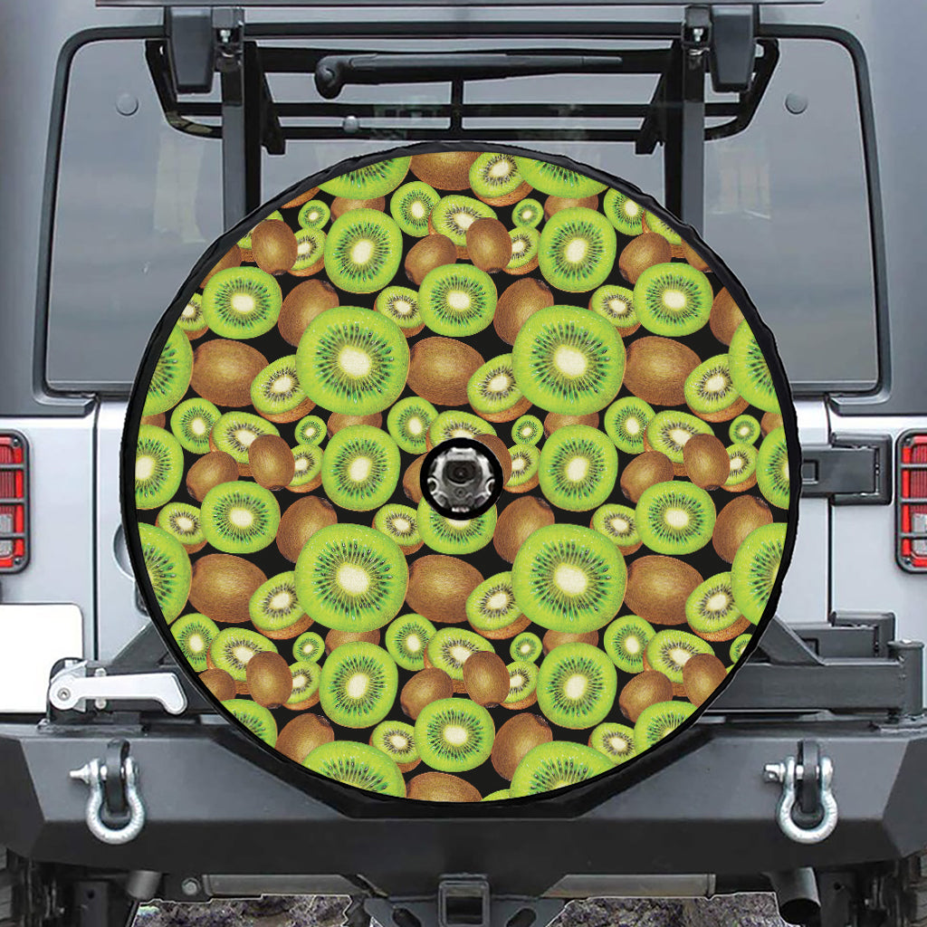 Watercolor Kiwi Pattern Print Tire Cover With Camera Hole