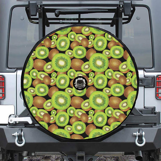 Watercolor Kiwi Pattern Print Tire Cover With Camera Hole