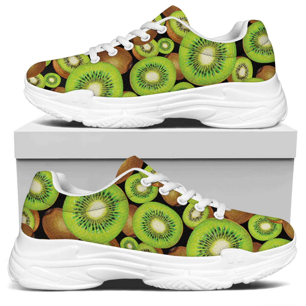 Watercolor Kiwi Pattern Print White Chunky Shoes